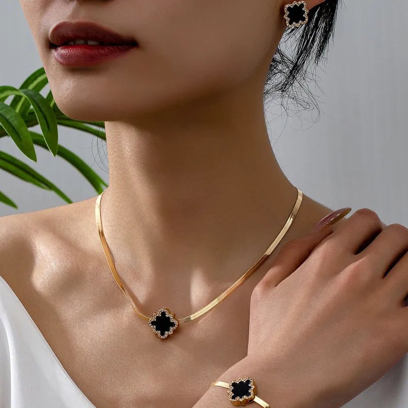 Geometric Glaze Square Vintage Simple Necklace Bracelet Earring Set Alloy Jewelry For Women - RYZZ
