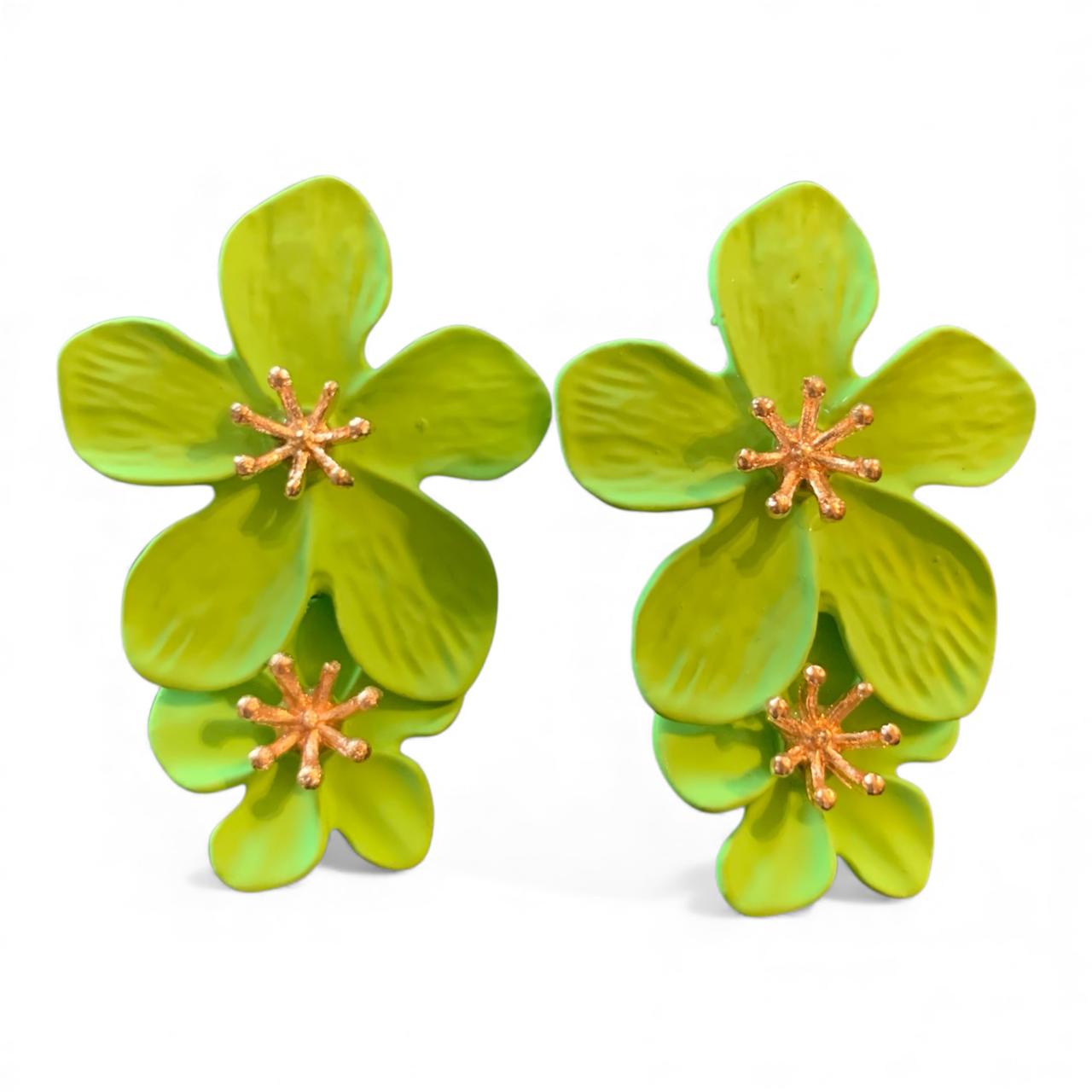 Korean Tiered Floral Drop Earrings - Statement Petal Design Available in Various Colors - RYZZ
