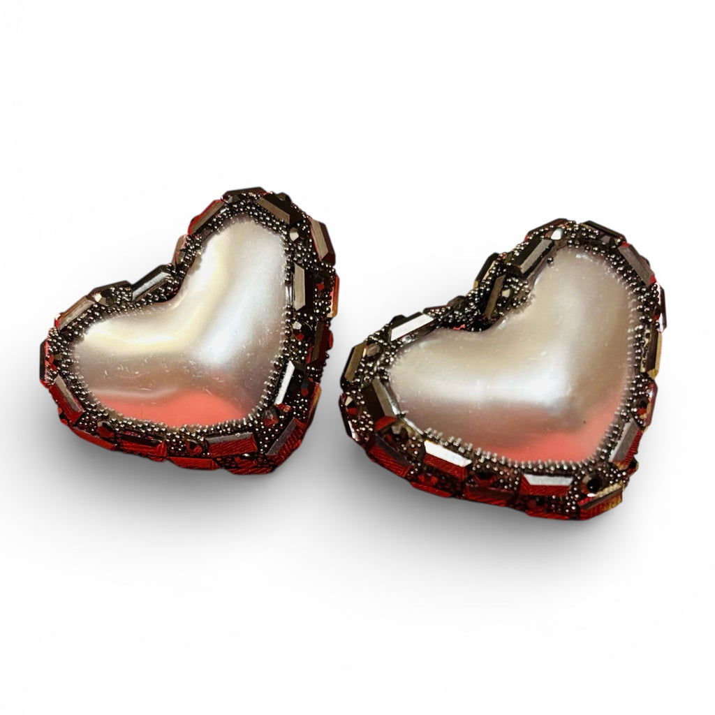 Korean Heart Shaped Designer Beads Earrings Studs Grey Colour - RYZZ