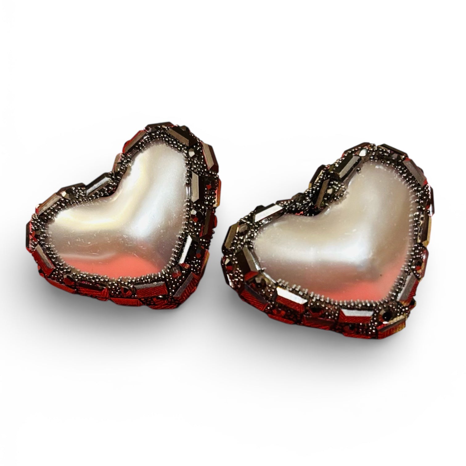 Korean Heart Shaped Designer Beads Earrings Studs Grey Colour - RYZZ