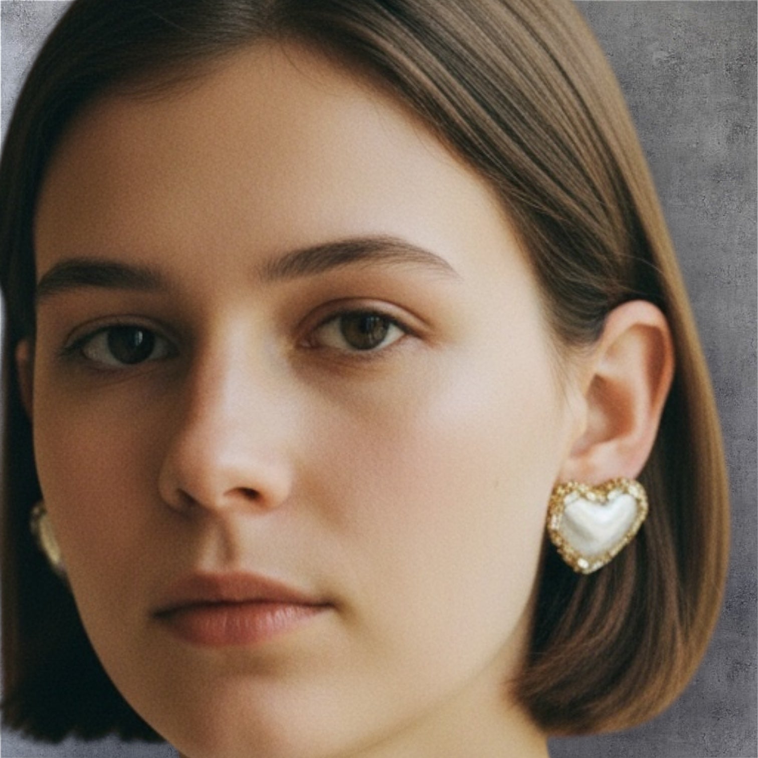 Korean Heart Shaped Designer Beads Earrings Studs Golden Color - RYZZ