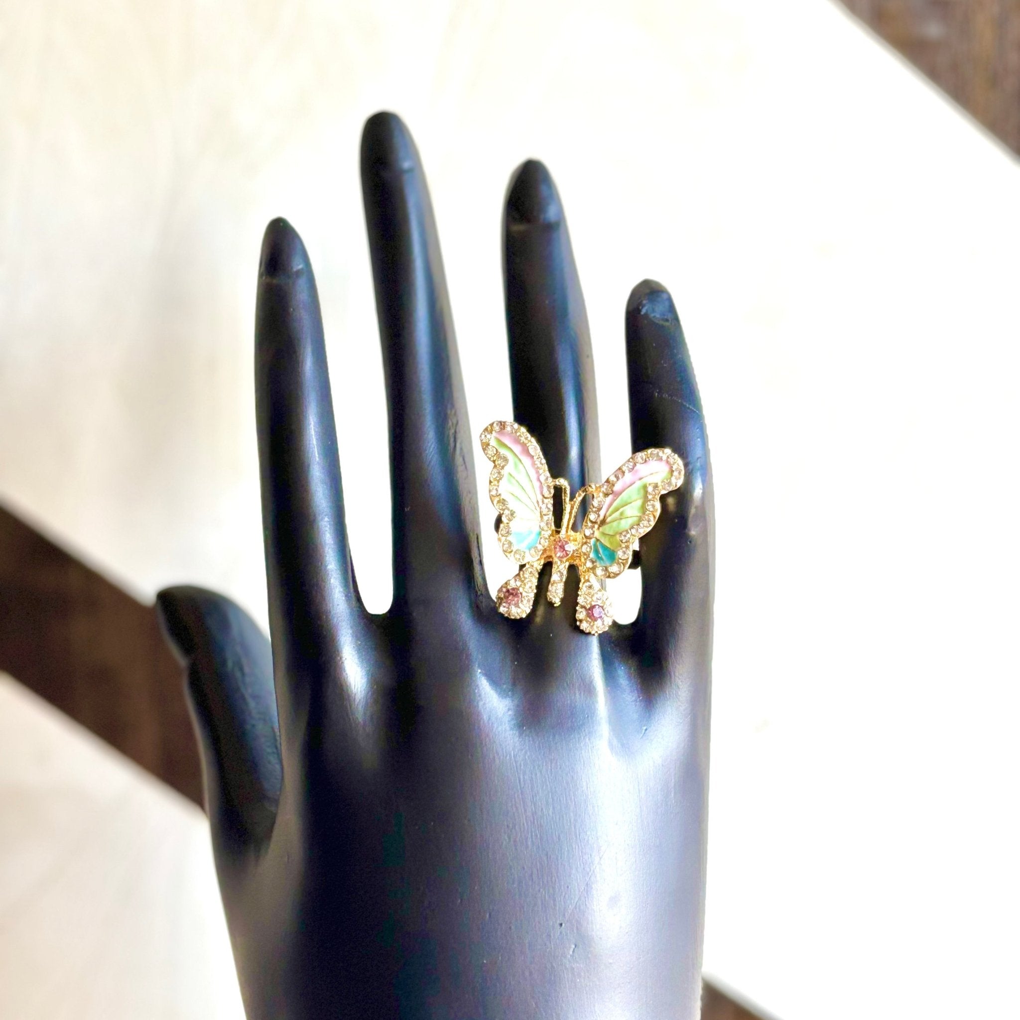 Butterfly Design Studded Adjustable Ring - RYZZ