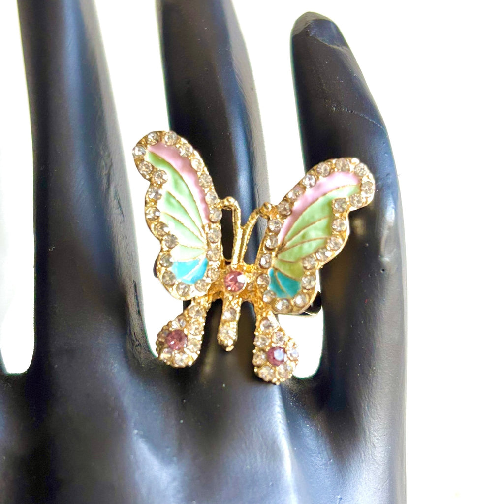 Butterfly Design Studded Adjustable Ring - RYZZ
