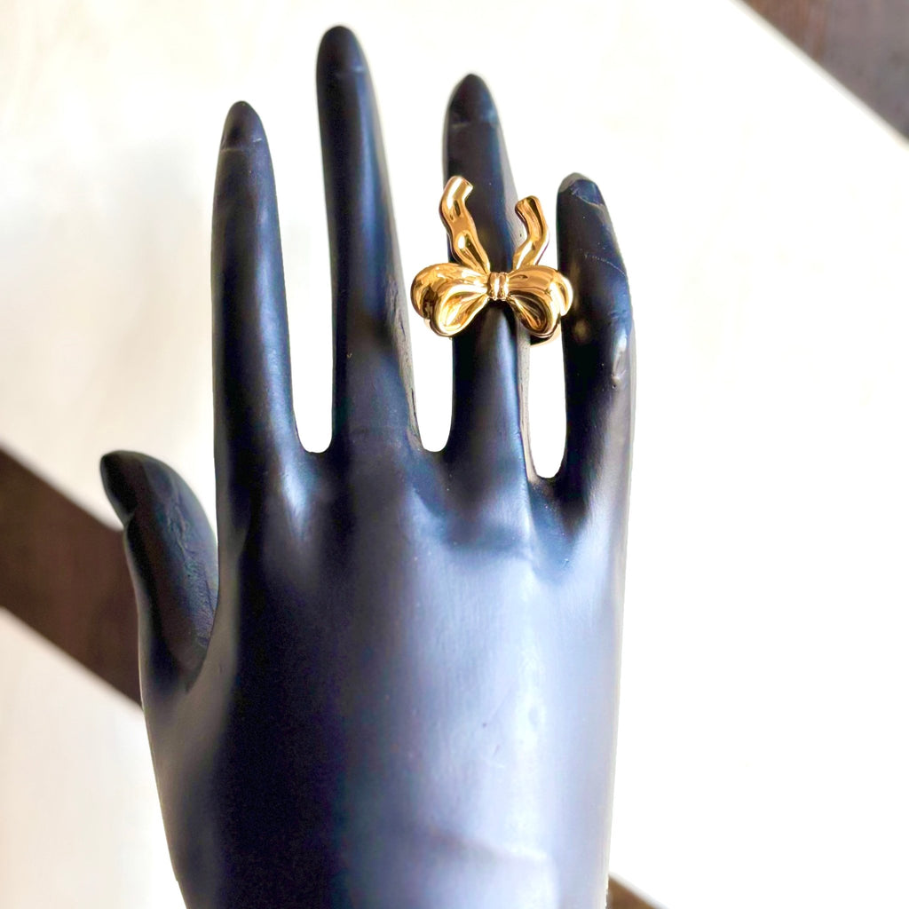 Ribbon Bow Shaped Anti Tarnish Brass Adjustable Ring - RYZZ