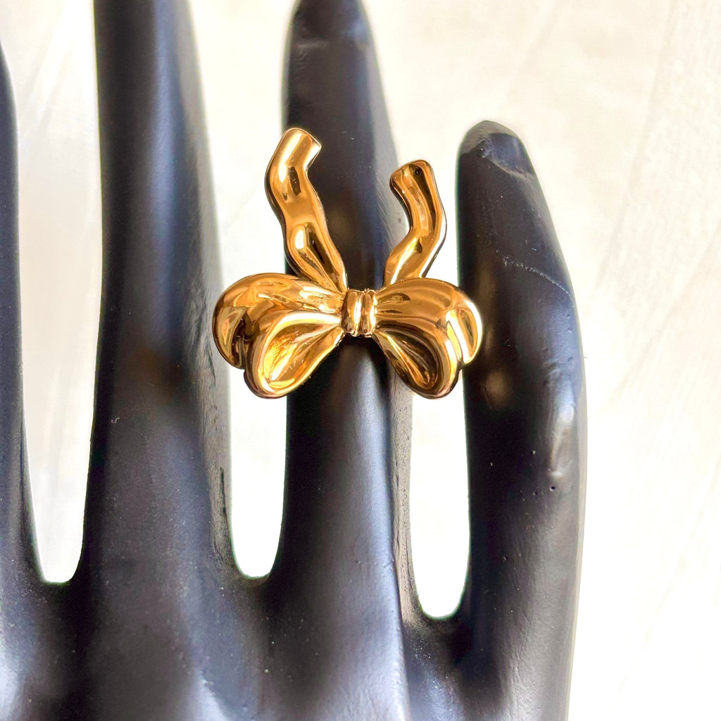 Ribbon Bow Shaped Anti Tarnish Brass Adjustable Ring - RYZZ