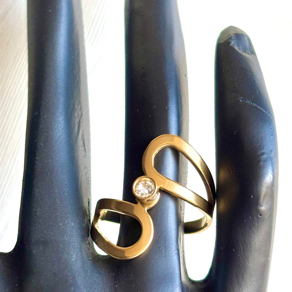 Abstract Design Crystal Stud Anti Tarnish Adjustable Ring - RYZZ
