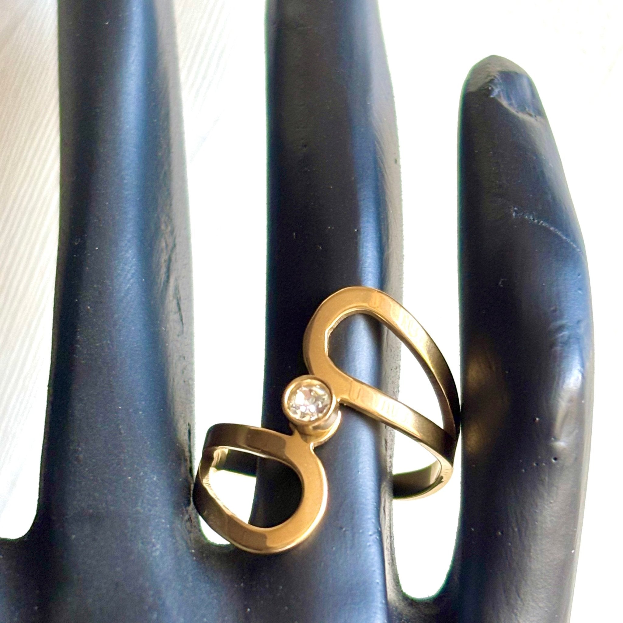 Abstract Design Crystal Stud Anti Tarnish Adjustable Ring - RYZZ