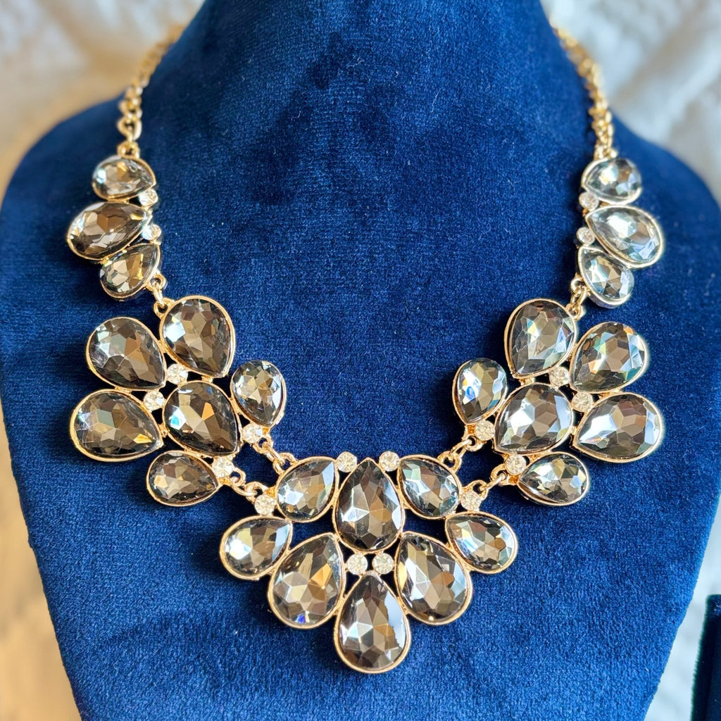 Black Chunky Bold Statement Necklace in Brass - Gold Plated - RYZZ