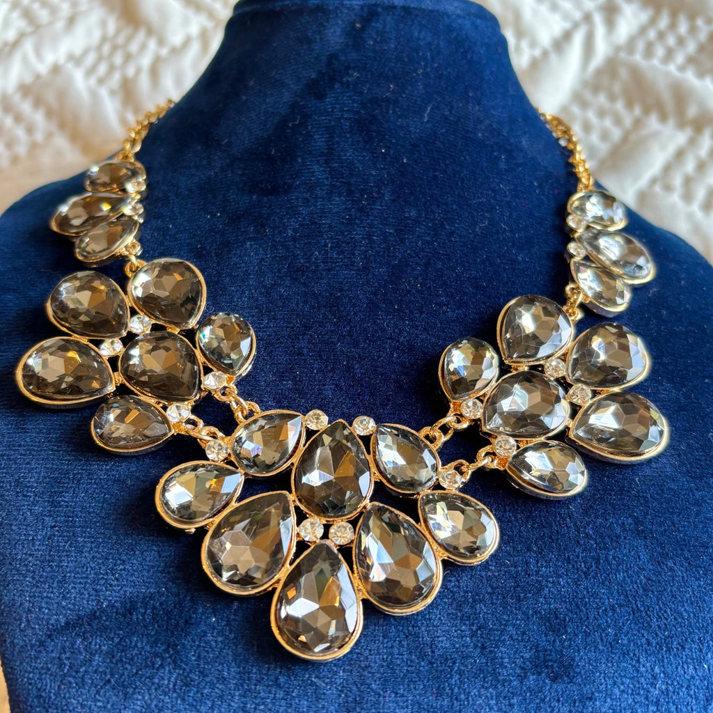 Black Chunky Bold Statement Necklace in Brass - Gold Plated - RYZZ