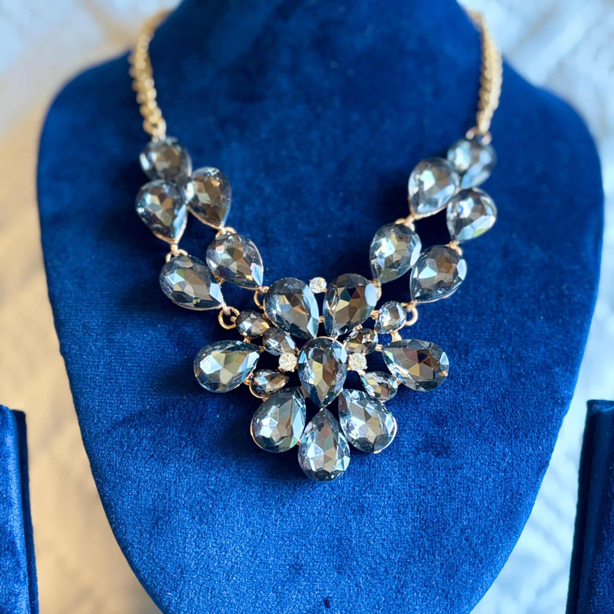 Gold Plated Black Chunky Bold Statement Necklace in Brass - RYZZ