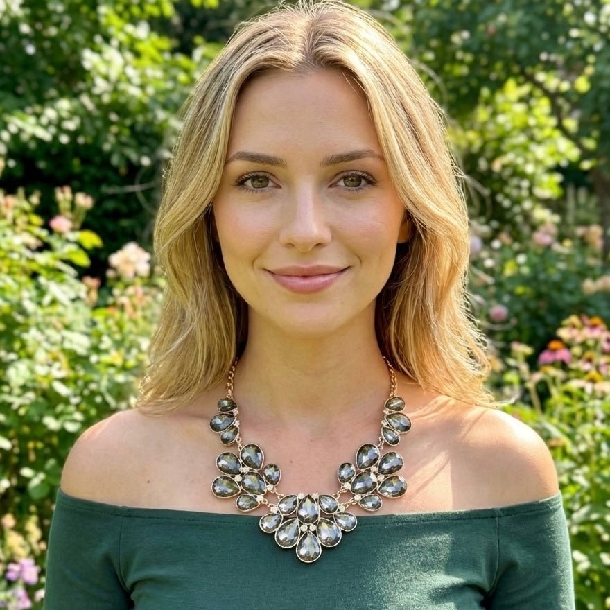 Black Chunky Bold Statement Necklace in Brass - Gold Plated - RYZZ