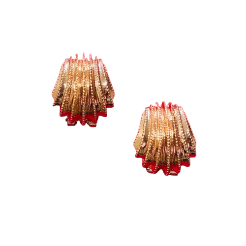 Gold Plated Clip On Stud Earrings, Grooved Filigree Design Alloy Steel - RYZZ