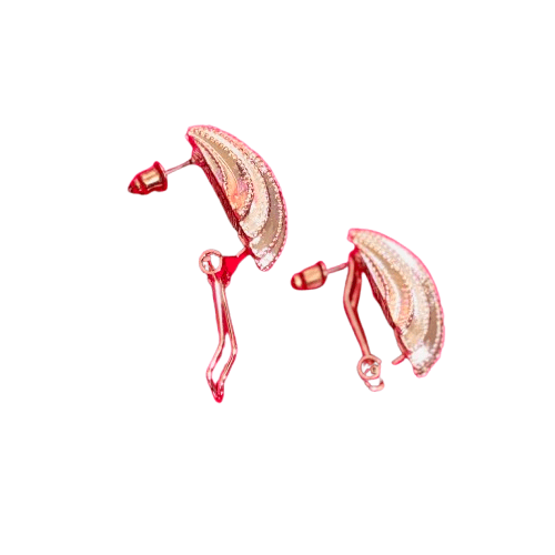 Gold Plated Clip On Stud Earrings, Grooved Filigree Design Alloy Steel - RYZZ