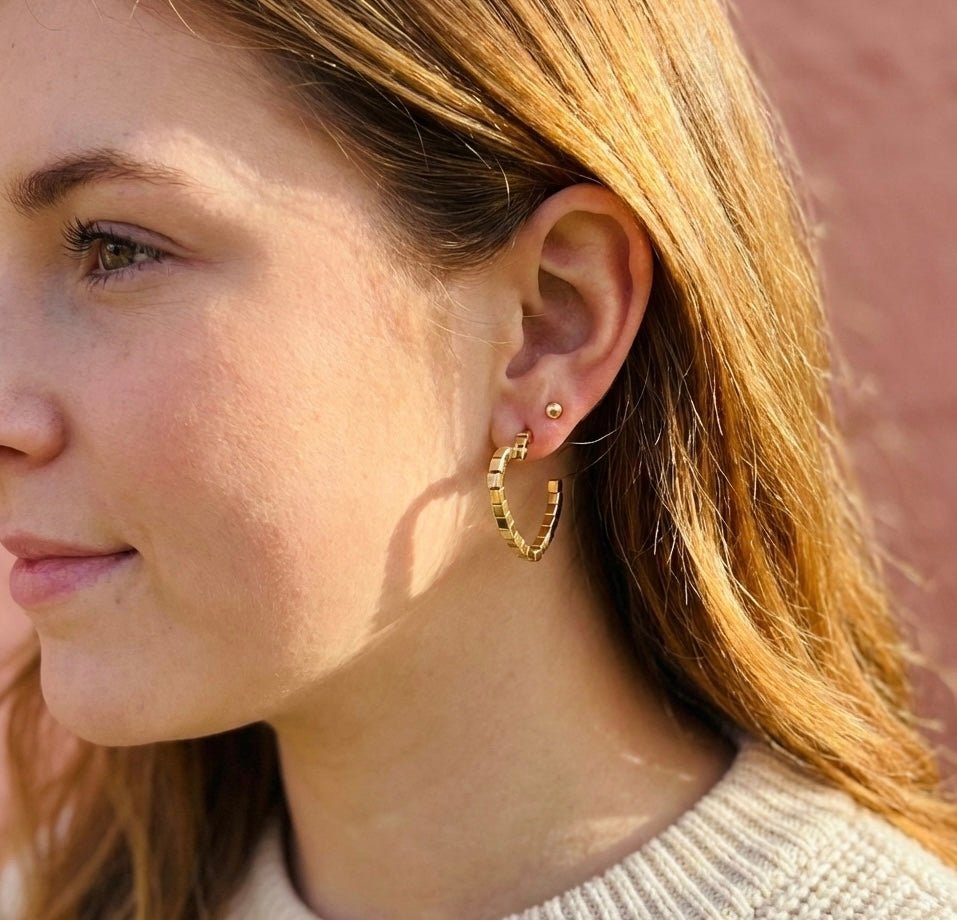 Gold Plated Heart Shaped Unique Design Stud Earrings - RYZZ