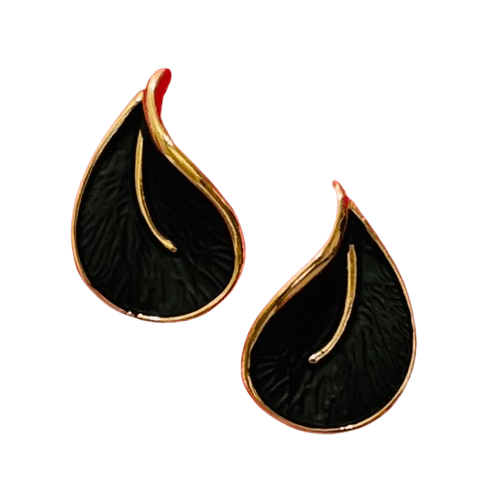 Black Leaf Korean Design Gold Plated High Grade Alloy Stud Earrings - RYZZ