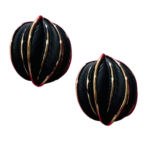 Korean Leaf Fruit Design Alloy Stud Earrings with Gold Plated Rims - Black - RYZZ