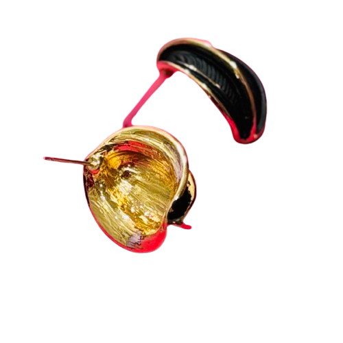 Korean Leaf Fruit Design Alloy Stud Earrings with Gold Plated Rims - Black - RYZZ