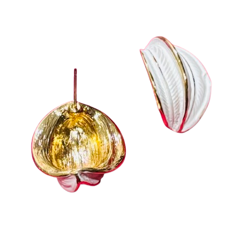 Korean Leaf Fruit Design Alloy Stud Earrings with Gold Plated Rims - White - RYZZ
