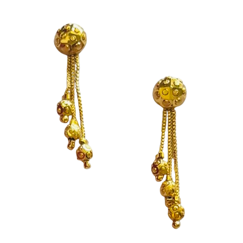 Pair of Gold Plated Earrings with Spherical Tops and Chain Drops - RYZZ