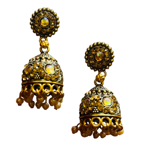 Traditional Ethnic Indian Jhumkis Earrings with Stones - RYZZ