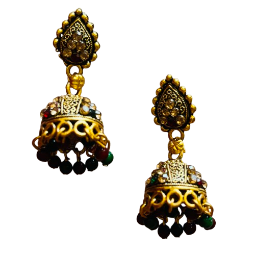 Pair of Silver Finish Jhumki Earrings with Indian Motif at Best Price - RYZZ