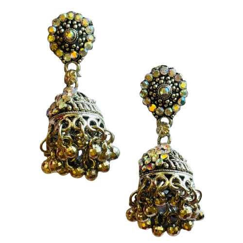 Pair of Ethnic Ornate Earrings with Silver Details - RYZZ