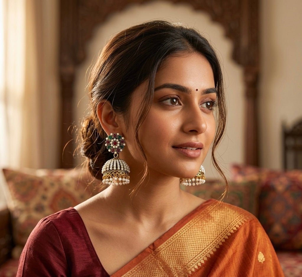 Jhumka Combo of 2 Traditional Earrings Indian Jhumki Danglers - RYZZ