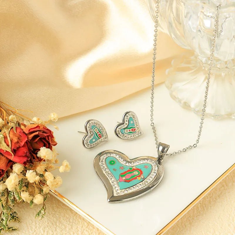 Ion Plating (IP) Real Gold Plated Heart Shape 304 Stainless Steel Elegant Waterproof Non Tarnish Jewelry Set - RYZZ