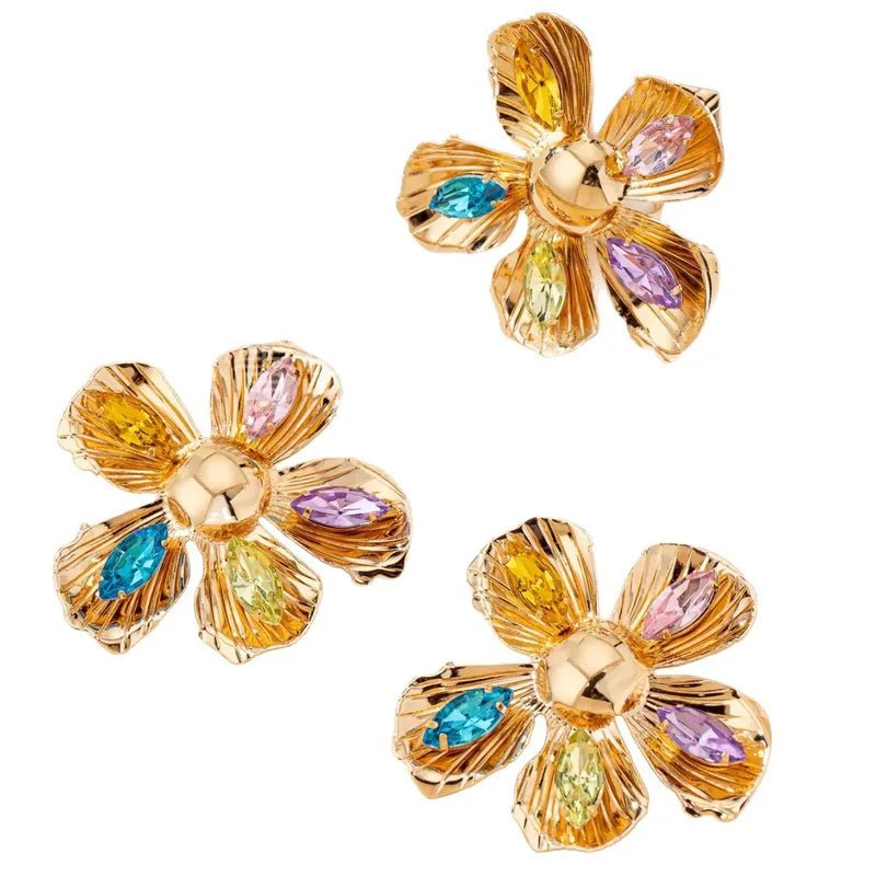 Ring and a Pair of Floral Earrings Set Chunky Alloy Gold Plated Jewelry Set - RYZZ