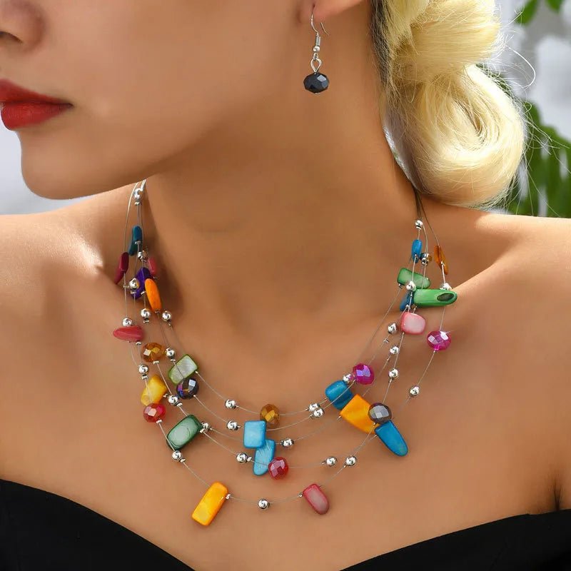 Round Shell Patchwork Earrings Necklace Set Glittering Jewelry Set - RYZZ