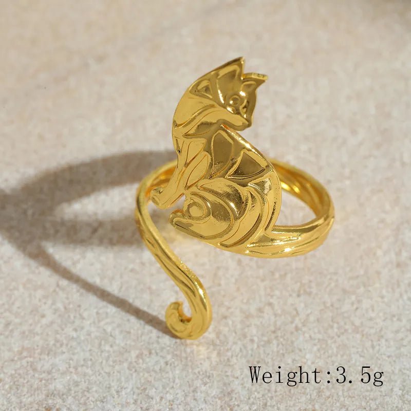 Elegant Retro Funny Irregular Geometric Animal - Cat Copper 18K Gold Plated Rings - RYZZ