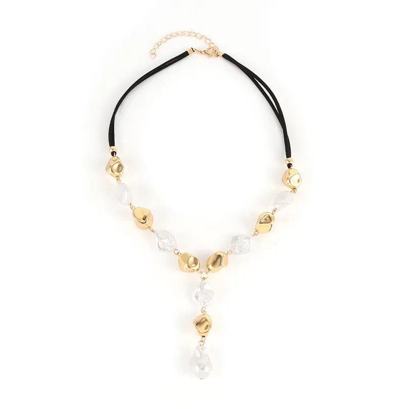Golden Y - Shaped Necklace Baroque Design Irregular Fashionable Women's Jewelry Elegant Luxury Sweet British Style - RYZZ