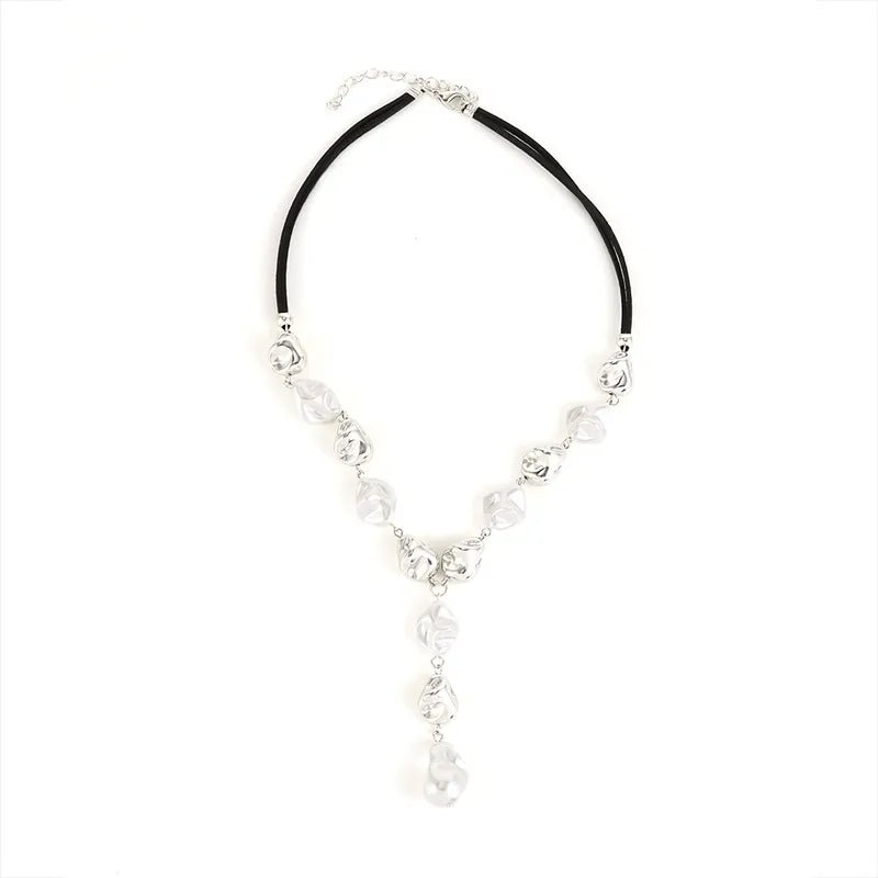 Silver Y - Shaped Necklace Baroque Design Irregular Fashionable Women's Jewelry Elegant Luxury Sweet British Style - RYZZ