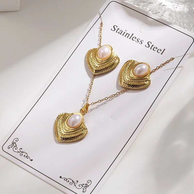 European And American Trendy Fashion In Style Gold - Plated Imitation Gold 304 Stainless Steel Irregular Geometric Pattern Necklace Set - RYZZ