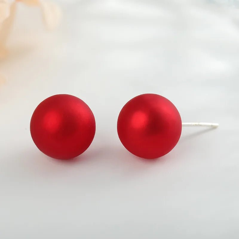 Red Matte 12 mm Vintage Minimalistic Stud Earrings - RYZZ