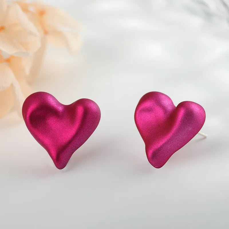 Purple Matte Textured Heart Minimalistic Design Stud Earrings - RYZZ
