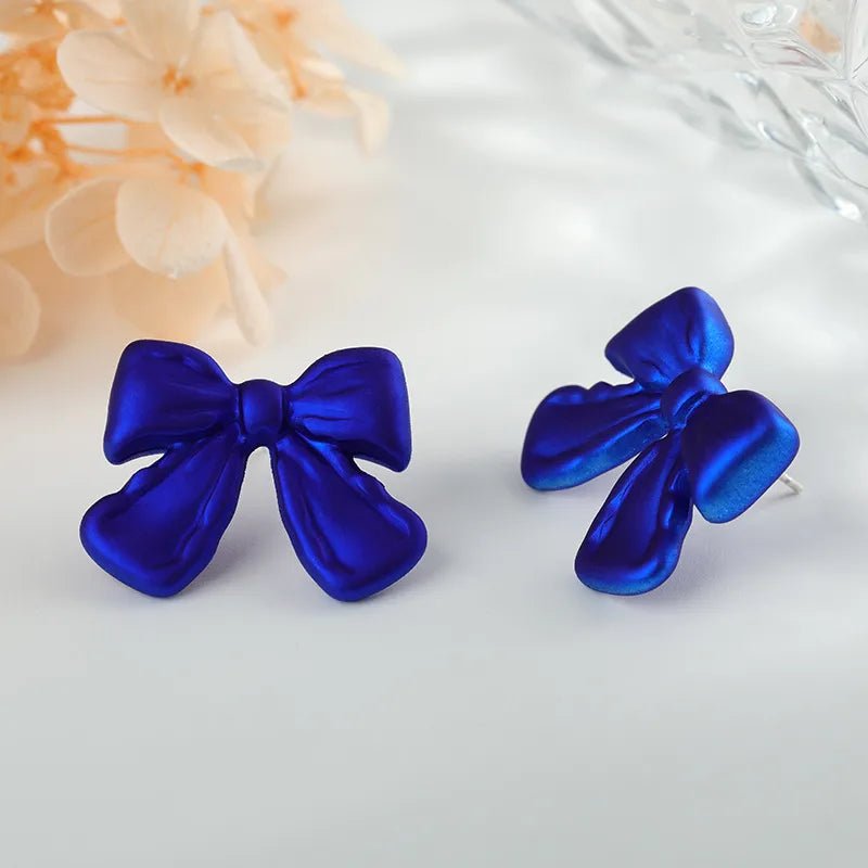 Blue Bow Matte Earrings Chinese Style Vintage Women's Jewelry Fashionable Minimalist Personality Earrings - RYZZ
