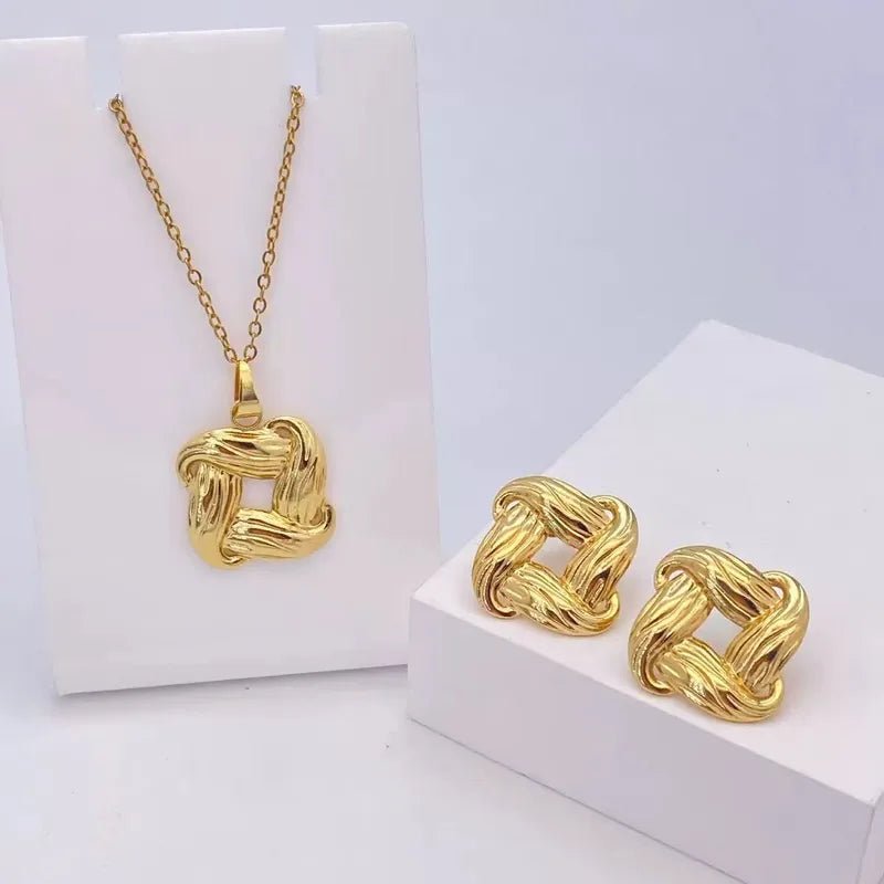Water Plated Imitation Gold Hot Selling 304 Stainless Steel Spiral Pattern Earrings Necklace Set - RYZZ