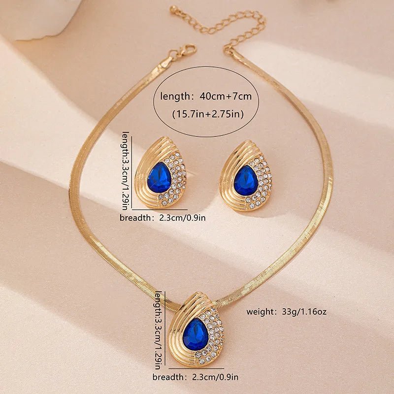 Vintage Diamond - Inlaid Drop Necklace For Women, Elegant Court - Style Choker & Earrings Set, Alloy Material - RYZZ