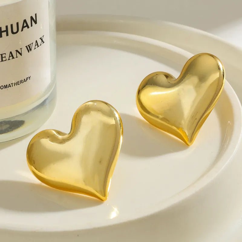 Heart Shaped Earrings Electroplated UV Plated Imitation Gold Women Gold Earrings - RYZZ