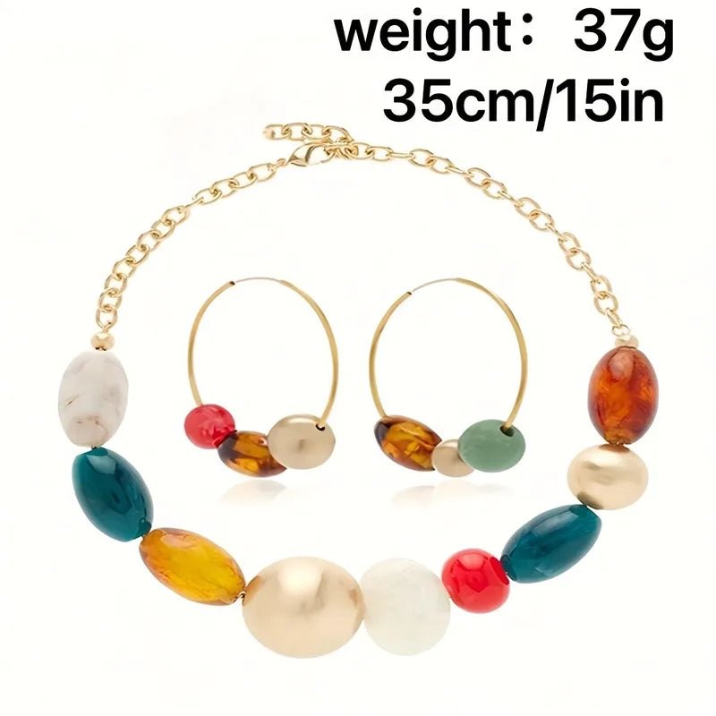 New European Style Fashion Double Layer Candy Color Crystal Choker Necklace Women's Jewelry Earrings Set Alloy Resin Geometric Pattern Irregular Design - RYZZ