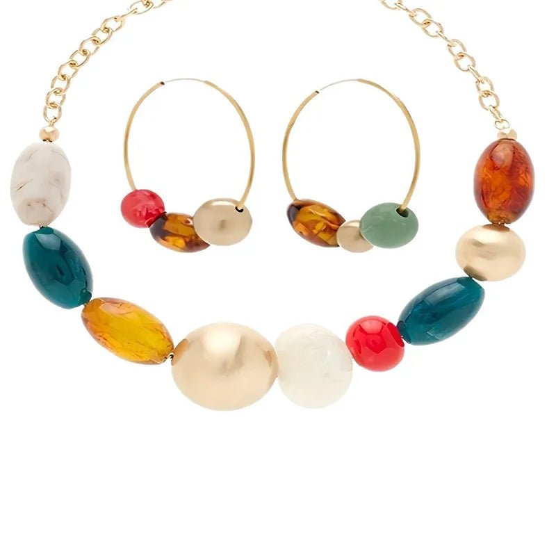 New European Style Fashion Double Layer Candy Color Crystal Choker Necklace Women's Jewelry Earrings Set Alloy Resin Geometric Pattern Irregular Design - RYZZ