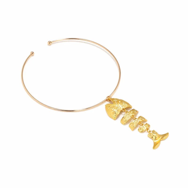 New Simple Alloy Fishbone Pendant Necklace Women's Fashion Exaggerated Ocean Style Jewelry Casual Occasion Electroplated Craft - RYZZ