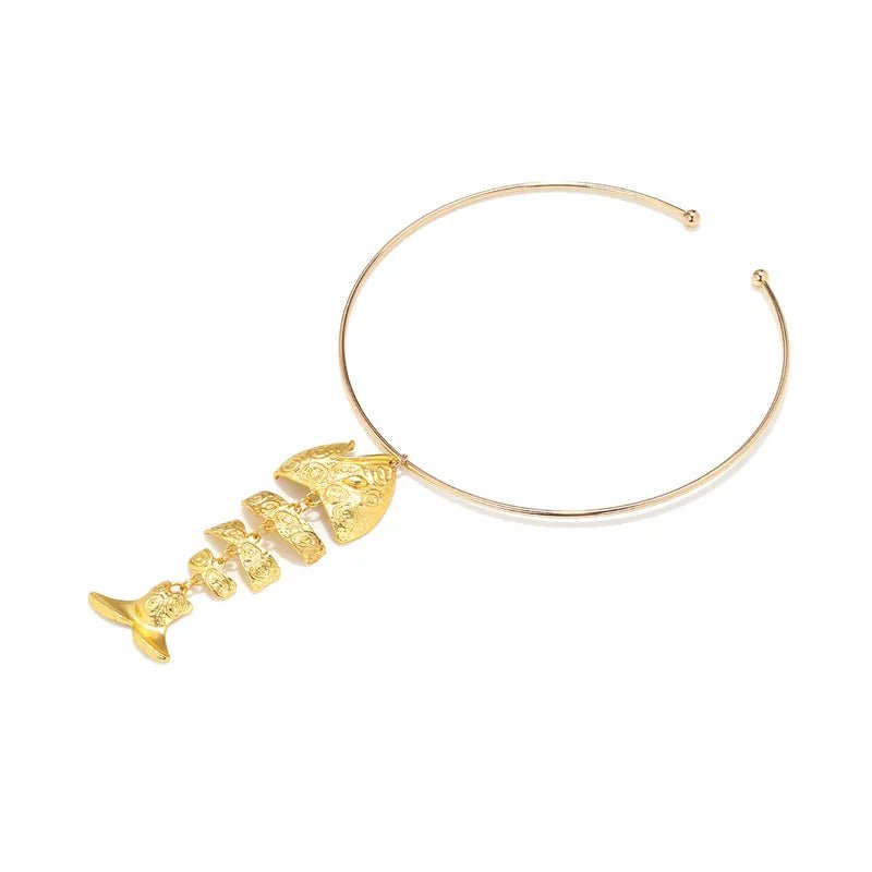 New Simple Alloy Fishbone Pendant Necklace Women's Fashion Exaggerated Ocean Style Jewelry Casual Occasion Electroplated Craft - RYZZ