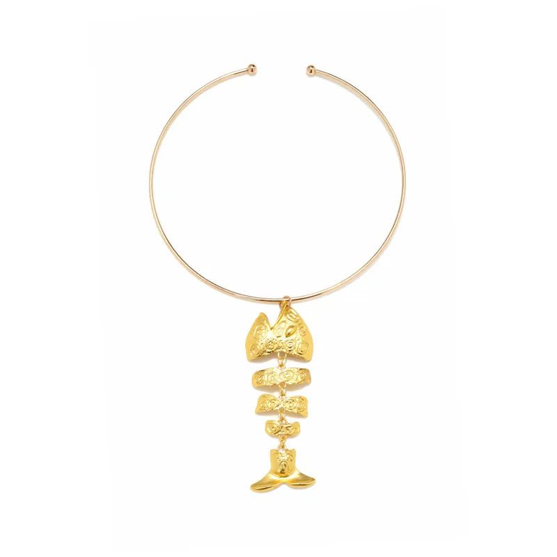 New Simple Alloy Fishbone Pendant Necklace Women's Fashion Exaggerated Ocean Style Jewelry Casual Occasion Electroplated Craft - RYZZ
