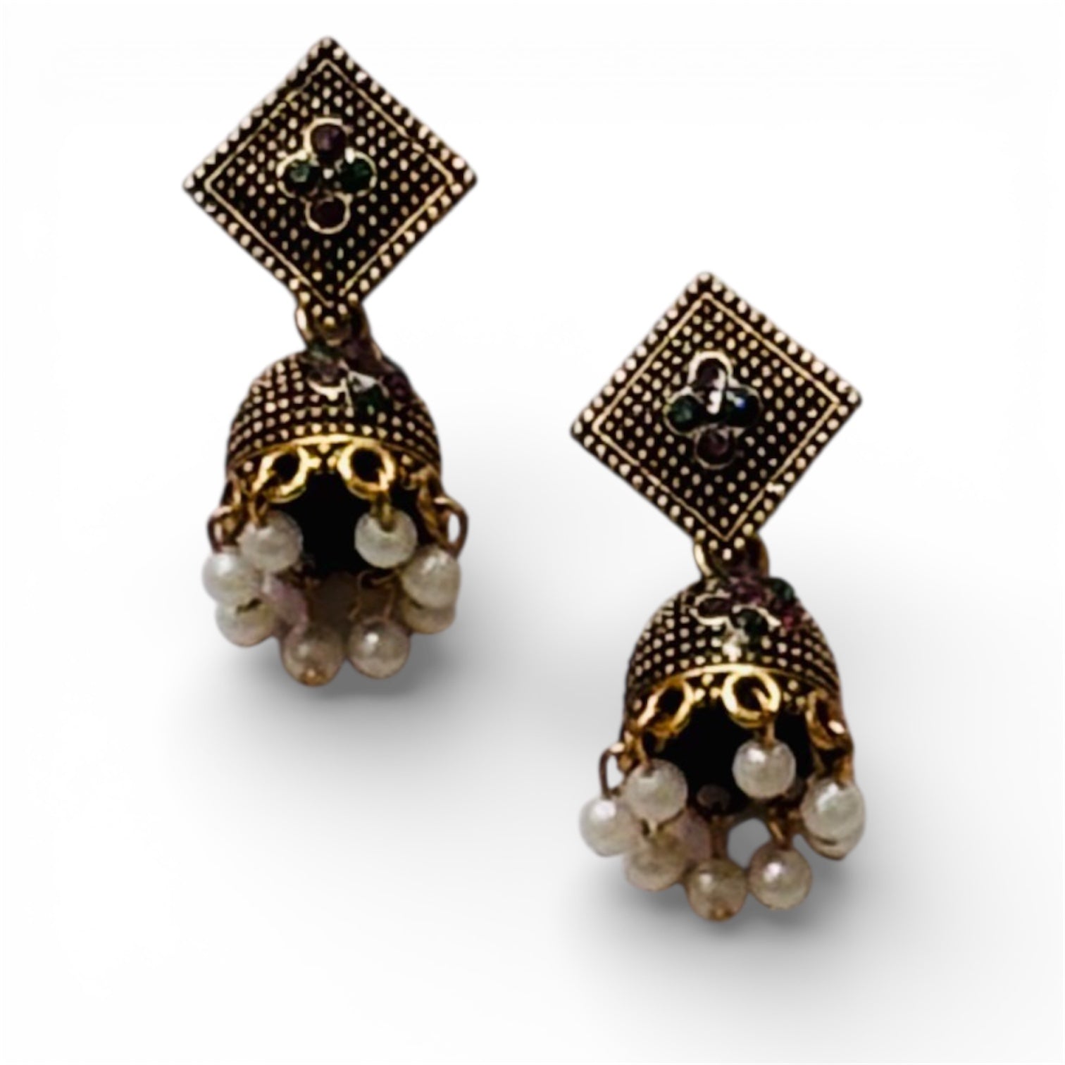 Pair of Ornate Jhumki Earrings with Pearl Beads - RYZZ