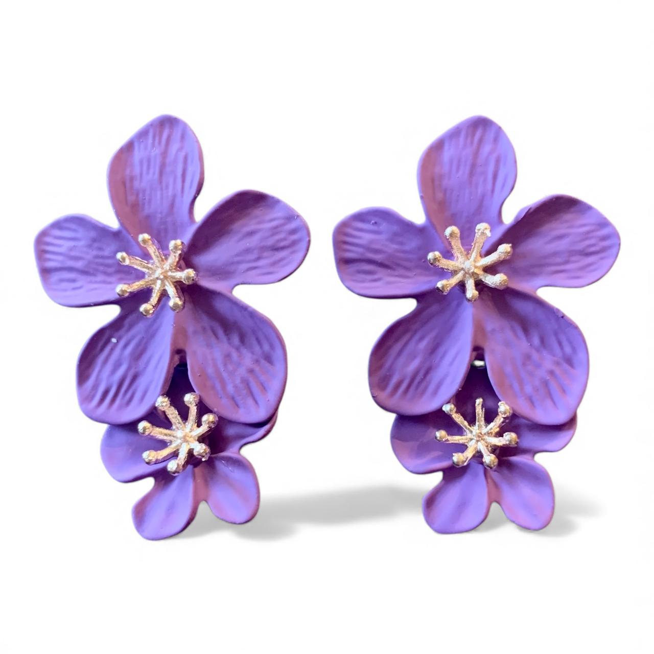 Korean Tiered Floral Drop Earrings - Statement Petal Design Available in Various Colors - RYZZ