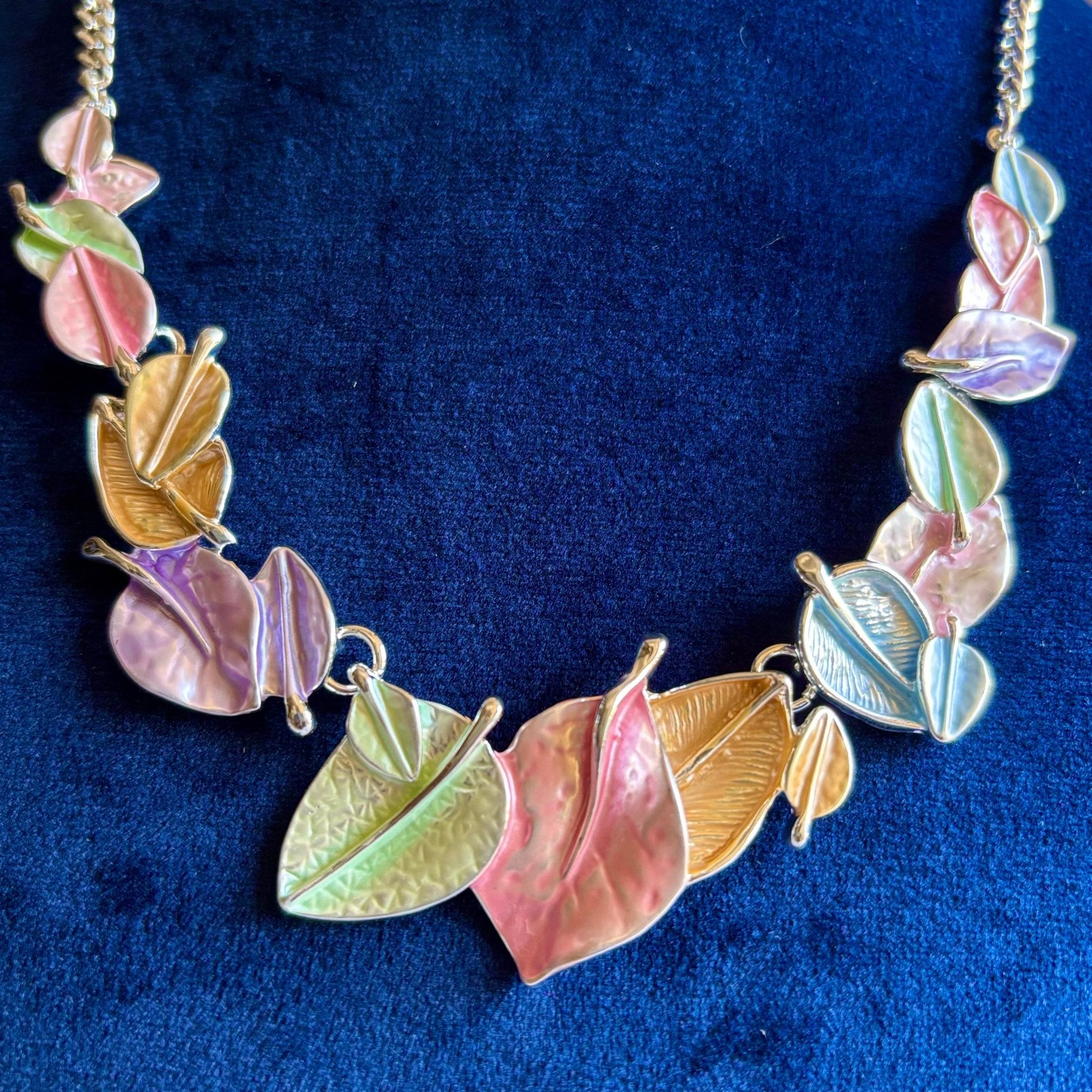 Multi Color Leaves Garland Neck Piece Set in Brass Statement Necklace for the Stunning Look - RYZZ