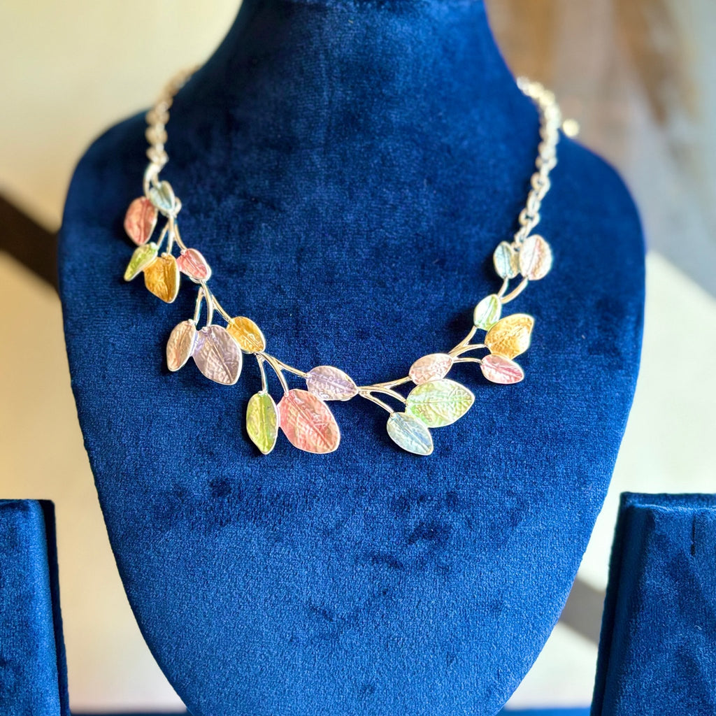 Multi Color Leafy Designer Statement Necklace in Brass for the Awesome Look - RYZZ