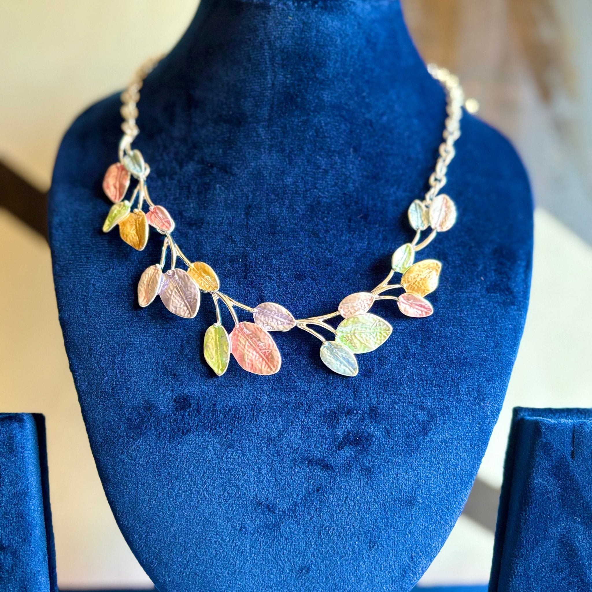 Multi Color Leafy Designer Statement Necklace in Brass for the Awesome Look - RYZZ